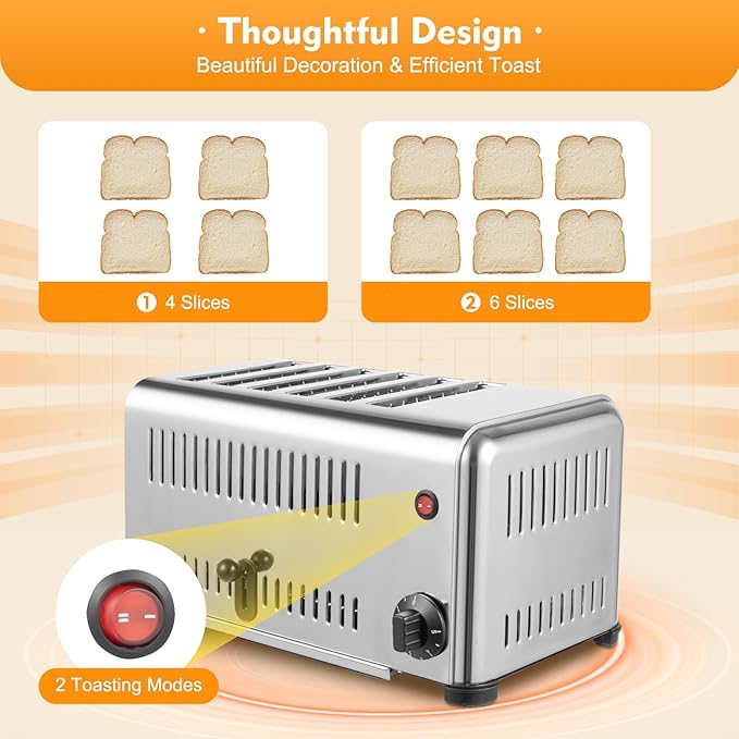 Commercial Toaster 6 slice 1680W Bread Machine Toaster Countertop Bread Maker Machine 1-5 Minutes Timier for Home Restaurant Bakery