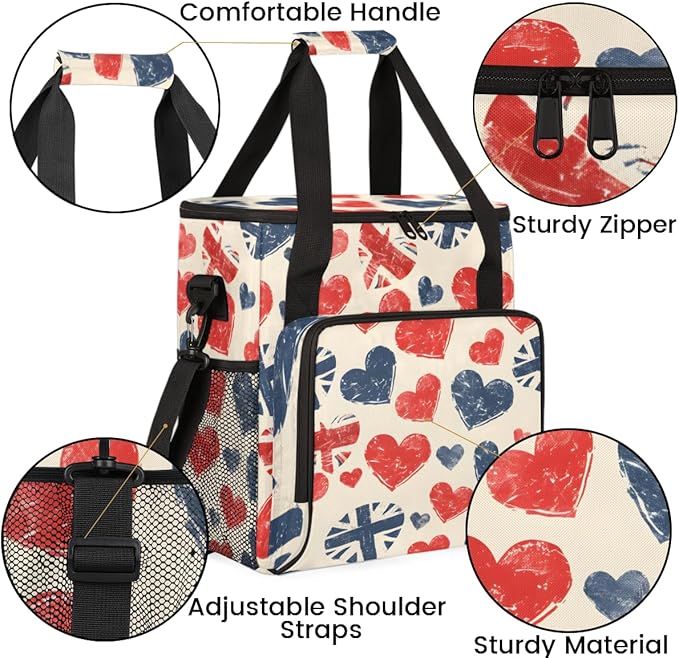 Starry Hearts 4th of July Coffee Maker Carrying Bag Travel Storage Bag Compatible with K-Mini or K-Mini Plus Single Serve Coffee Brewer Carrying Case with Multiple Pockets &amp Shoulder Strap