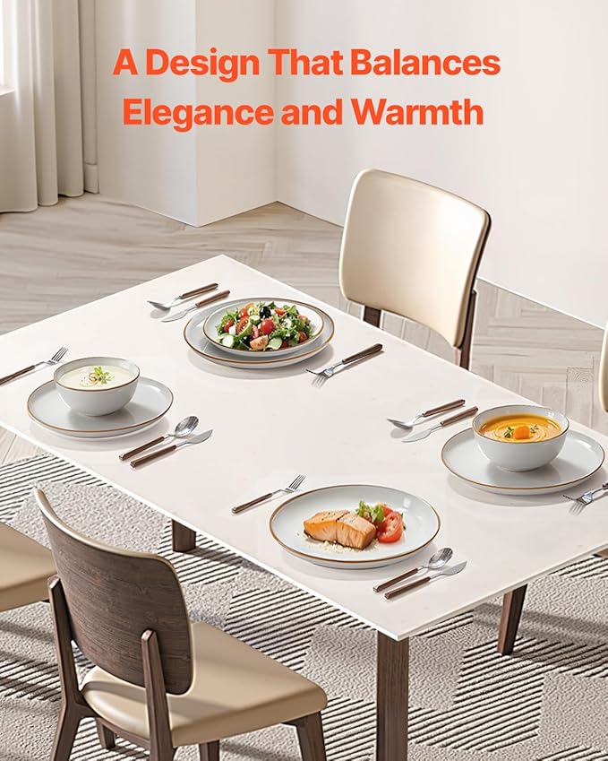VEVOR Dinnerware Set Service for 4 (12 PCS) Round Plates and Bowls Sets Scratch Resistant Ceramic Dinner Ware Dishwasher and Microwave Suitable Kitchen Dish for Dessert Salad Soup Pasta White