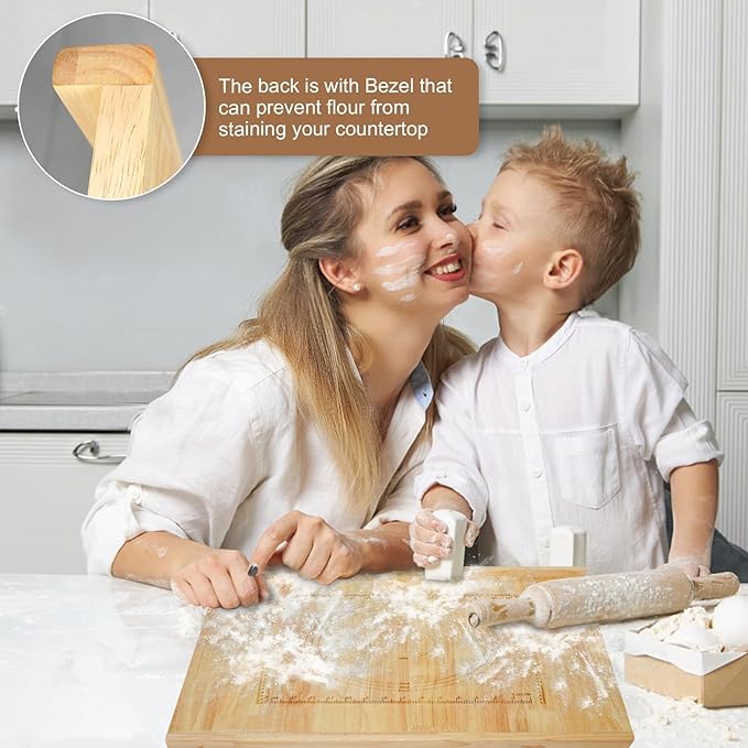 24 x 20 Reversible Wooden Pastry Board Wood Pasta Board with Lip Bread Board Cutting Board Chopping Board Pie Board with Engraved Ruler for Counter Top Kitchen-Wood
