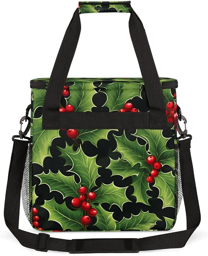 Holly Berry Flowers Coffee Maker Carrying Bag Fantastic Flowers Travel Storage Bag Compatible with K-Mini or K-Mini Plus Single Serve Coffee Brewer Carrying Case with Pockets &amp Shoulder Strap
