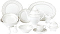 57 Piece Wavy Dinnerware Set-porcelain China Service For 8 People-atara Silver Banded Casual Round Porcelain Dishwasher Safe