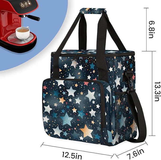 Glitter Coloful Star Coffee Maker Carrying Bag Portable Travel Storage Tote Bag Compatible with K-Mini or K-Mini Plus Single Serve Coffee Brewer Carrying Case with Multiple Pockets &amp Shoulder St
