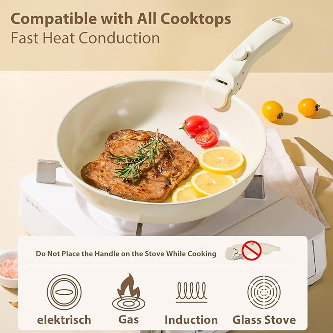 Pots and Pans Non Stick16Pcs Ceramic Nonstick Cookware Sets Induction Kitchen tagines Set with Removable Handle Cooking Frying Pans &amp Saucepans(PFOA Free) Oven/Dishwasher/Fridge Safe Space Sa