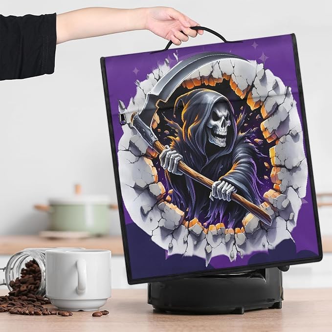 cfpolar Kitchen Aid Mixer Cover Compatible with 6-8 Quarts Halloween Grim Reaper Skull Stand Mixer Cover Kitchen Aid Mixers Accessories Appliance Organizer Bag Dust Covers with Zipper Pocket