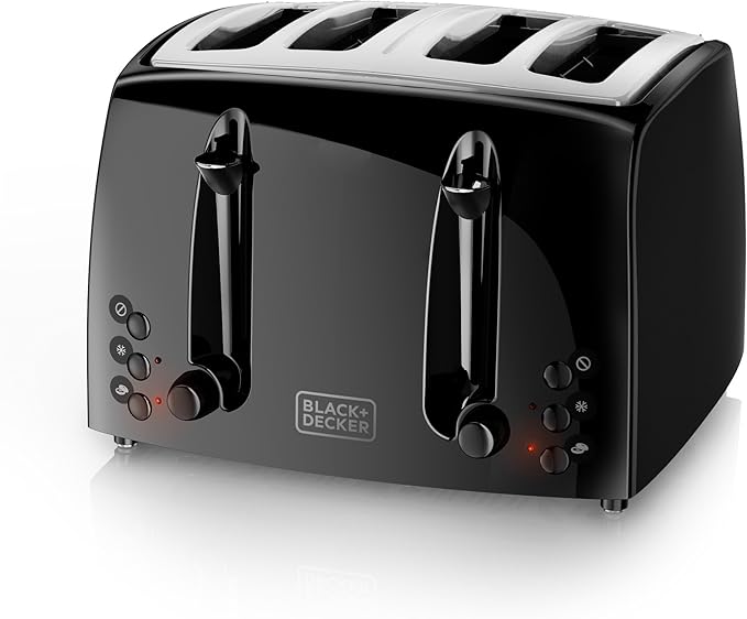 BLACK+DECKER 4-Slice Toaster Extra-Wide Black TR1410BD10.91x11.54x7.71 &amp EasyCut Extra-Tall Can Opener with Knife Sharpener and Bottle Opener Black EC500B-T