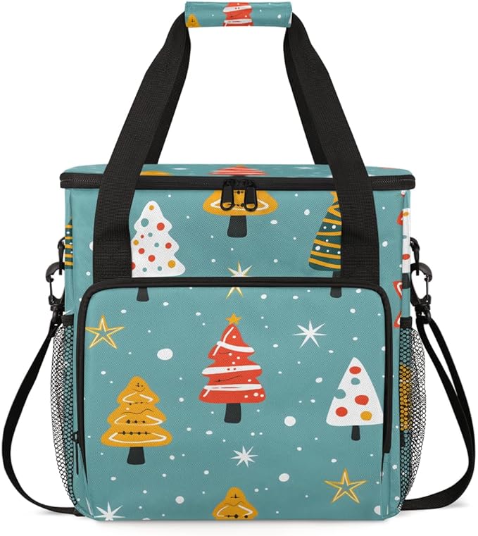 Glitter Tree Coffee Maker Carrying Bag Christmas Festivals Travel Storage Bag Compatible with K-Mini or K-Mini Plus Single Serve Coffee Brewer Carrying Case with Multiple Pockets &amp Shoulder Stra