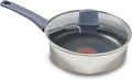 T-fal Essentials Stainless Steel Saute Pan w/Non Stick Coating &amp Glass Lid 3.5 Quart All Cooktops Including Induction Oven Safe 350F Heat Indicator Measuring Marks Dishwasher Safe Silver/Bl