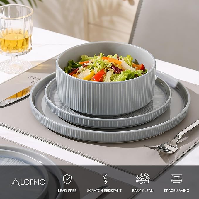 Dinnerware Sets Ceramic Plates and Bowls Set 18 Piece Dinnerware for 6 Chip Resistant Stoneware Dishwasher and Microwave Safe-blue