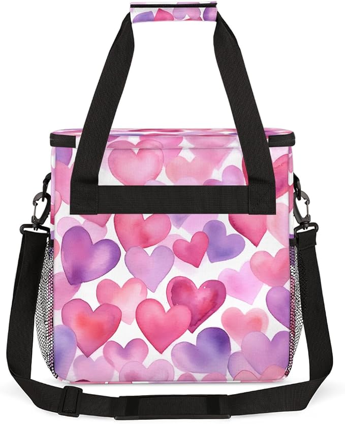 Pink Blue Heart Coffee Maker Carrying Bag Portable Travel Storage Tote Bag Compatible with K-Mini or K-Mini Plus Single Serve Coffee Brewer Carrying Case with Multiple Pockets &amp Shoulder Strap