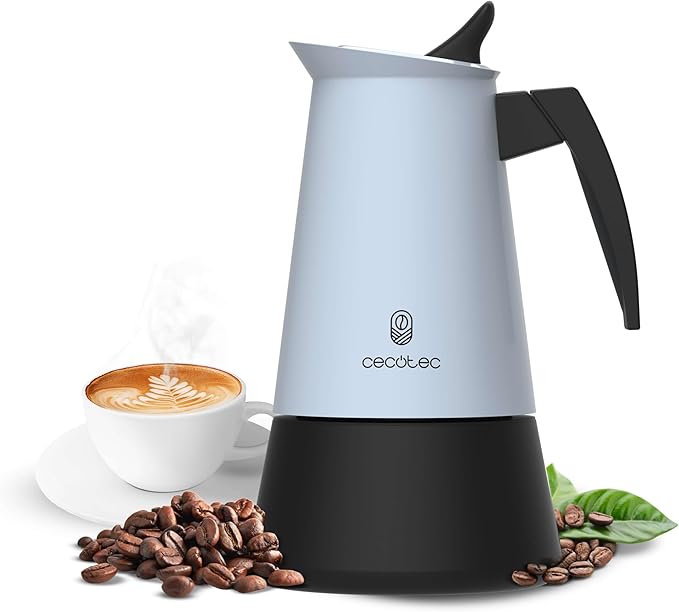 Cecotec Piccolina 200 Blue Italian Coffee Maker 100ml 2 Coffee Cups Stainless Steel Suitable for All Surfaces Premium Filter Safety Valve Heat Resistant Handle Elegant Design