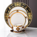 8 Piece Dinnerware Sets for 2 Bone China dishes set with Dinner Plate coffee cups and saucersScratch Resistant Dishwasher Safegold