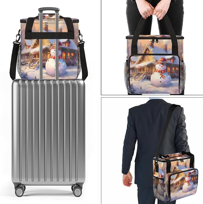 Xmas Snowman Coffee Maker Carrying Bag Magical Snowman Travel Storage Bag Compatible with K-Mini or K-Mini Plus Single Serve Coffee Brewer Carrying Case with Multiple Pockets &amp Shoulder Strap