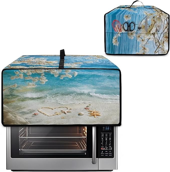 Starfish Beach Flower Print Toaster Oven Dust Cover Fit Most Small Appliances Heat-resistant Microwave Oven Protector for Kitchen Countertop Decor (Small-14.5*18.46*9 inches)