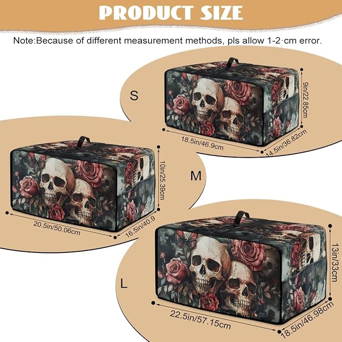 Skull Rose Printed Bread Maker Cover Heavy Duty Toaster Oven Air Fryer Cover for Kitchen Counter Anti Dust Toaster Oven Dust Covers with Accessory Pockets Green
