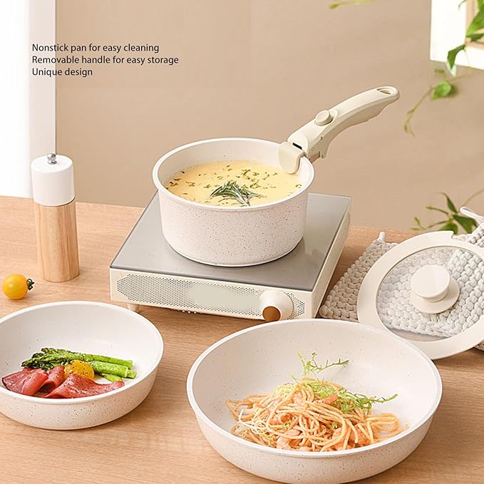 Haofy Pots and Pans Set Nonstick Pots and Pans Set with Detachable Handle Maifan Stone Kitchen Cookware Set with Lid for Gas Stove Induction Cooker