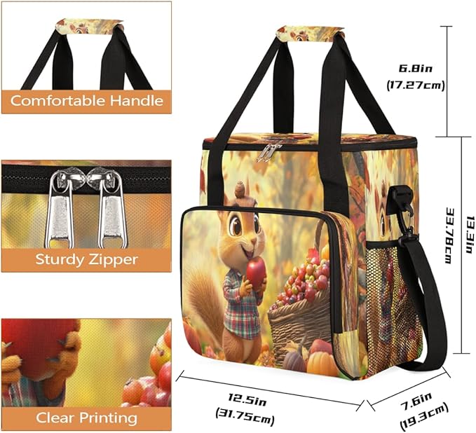 Cartoon Squirrel Apple Maple Leaf Coffee Maker Carring Bag Travel Carrying Storage Tote Bag Compatible with Keurig K-Mini or K-Mini Plus Portable Single Serve Coffee Brewer Case with Pockets