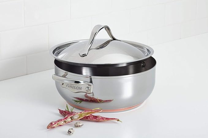 Anolon Nouvelle Stainless Steel Frying Pan/ Fry Pan/ Saute Pan/ Chefpan with Lid - 4 Quart Silver