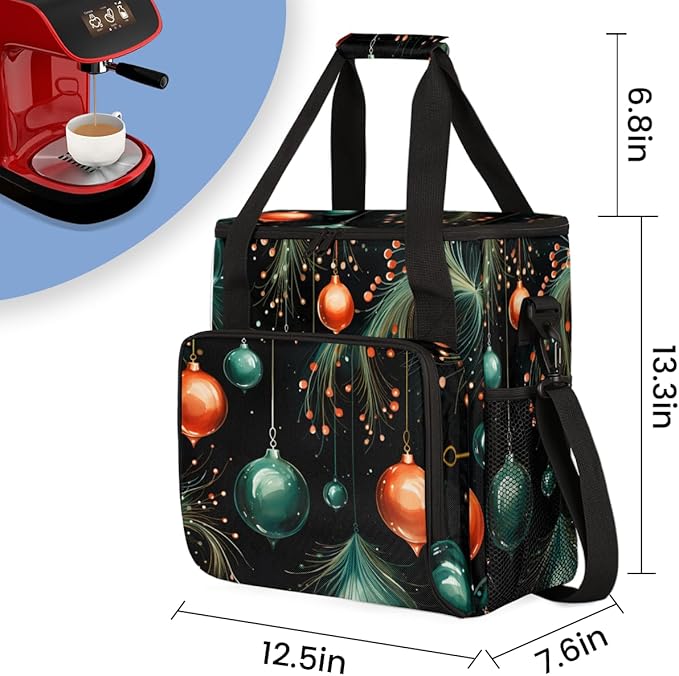 Christmas Ball Coffee Maker Carrying Bag Winter Xmas Travel Storage Bag Compatible with K-Mini or K-Mini Plus Single Serve Coffee Brewer Carrying Case with Multiple Pockets &amp Shoulder Strap