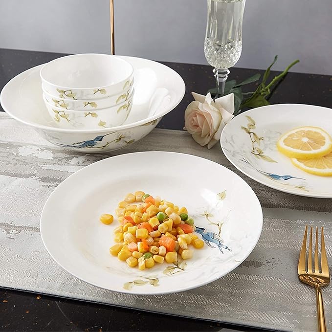 Ceramic Porcelain Dinnerware Set 28 Piece Elegant Pastoral Style Dinnerware Set Household Kitchen Dinnerware Set Service for 6 Plates and Bowls Sets Ceramic Dinne