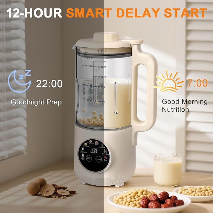 50oz Nut Milk Maker 10-in-1 Automatic Nut Milk Machine with 20 Blades Almond Milk Maker for Plant Based Milks Homemade Oat Soy Milk Machine with Delay Start Keep Warm Auto Clean