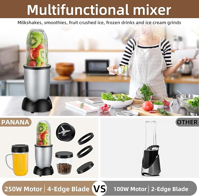 Panana Personal Drink Mixer Blender Portable Blender for-Smoothies 18 Oz Shakes Food Prep and Frozen Blending Includes Blending Blade Drink Lids and Extra 2 Cups