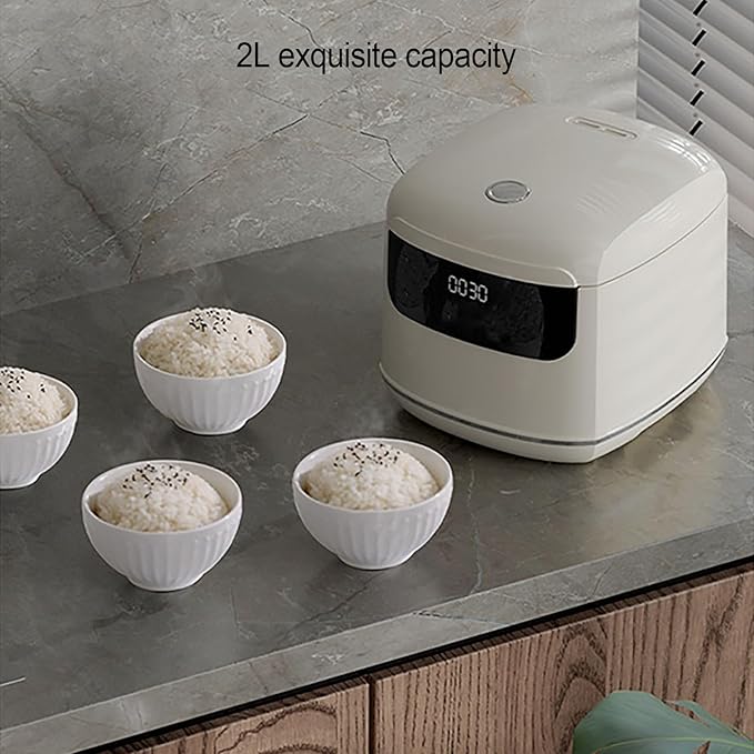 Mini Rice Cooker 2L Smart Electric Rice Pot 1-2 People 10 Menu Settings 24 Hours Reservation and Keep Warm Function Touchscreen Timer 400W for Home or Office