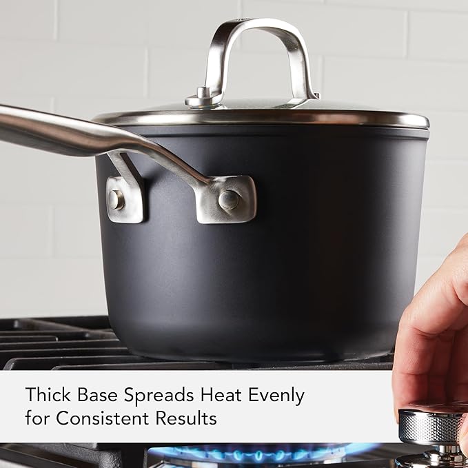 KitchenAid Hard Anodized Induction Nonstick Saucepan with Lid 2 Quart -Matte Black