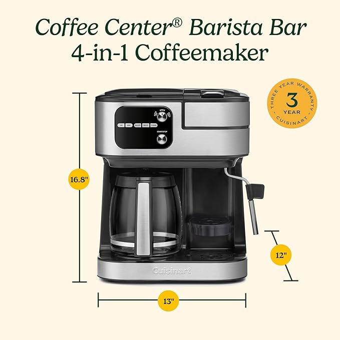 Cuisinart Coffee Center Barista Bar 4-in-1 Coffee Maker Single-Serve Pods Compatible Coffeemaker Three Brewing Sizes SS-4N1NAS Black