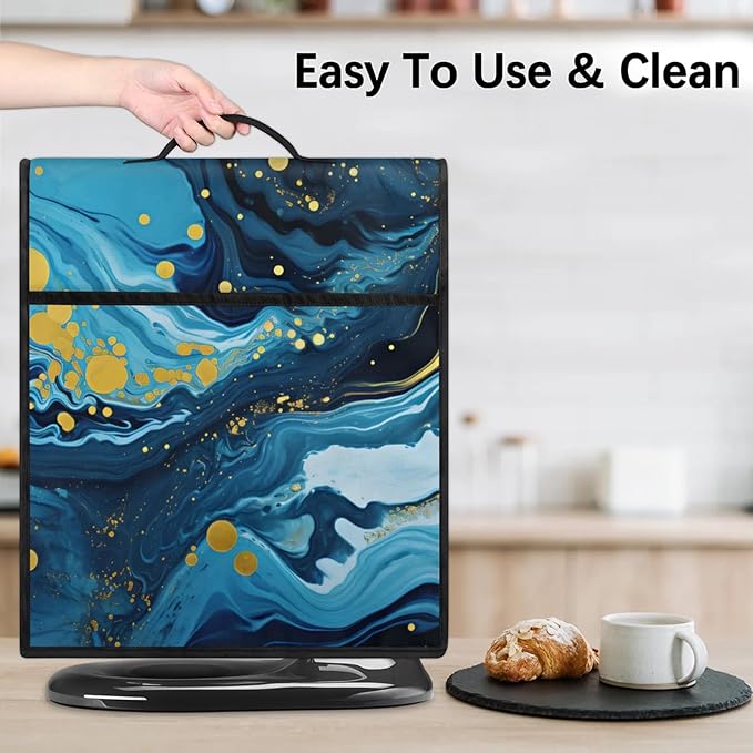Kitchen Aid Mixer Cover Blue Marble Gold Stand Mixer Cover Compatible with 6-8 Quarts Stand Mixers Dust Covers with Zipper Pocket Foldable Washable Kitchen Aid Organizer Bag