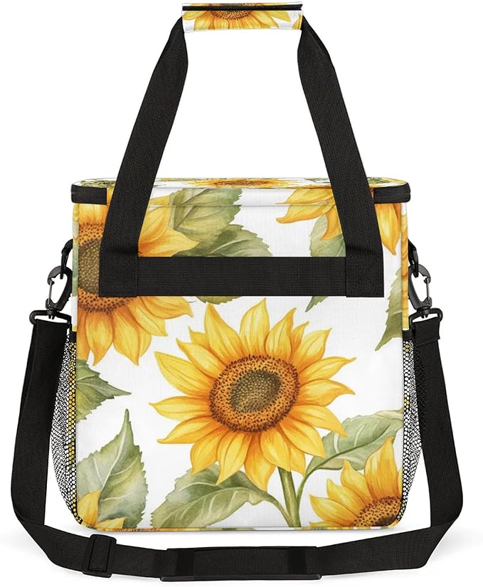 Yellow Flowers Coffee Maker Travel Bag Sunflower Insulated Grocery Bag Travel Picnic Leakproof Cooler Bags With Shoulder Strap