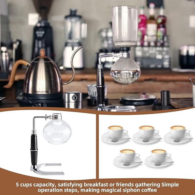 Amarine 5-Cup Tabletop Siphon Coffee Maker 16 Ounce Clear with Alcohol Burner (TCA-5)