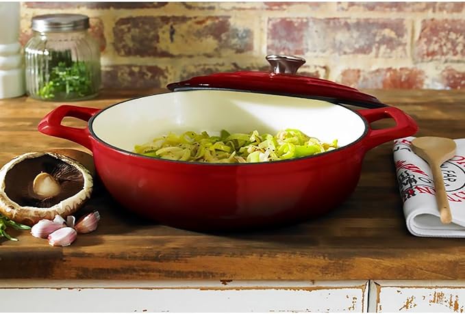 La Cuisine LC 2700 5 Piece Enameled Cast Iron Oval Casserole Cookware Set Red
