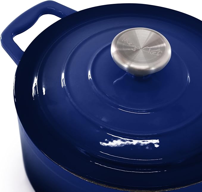 MegaChef 7 Piece Enameled Cast Iron Cookware Set in Blue