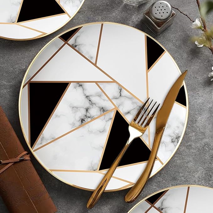 bone china dinnerware sets for 6 kitchen dishes set tableware set for dining include 6.5&amp8&amp10.5&amp12 inch plate Nordic geometry