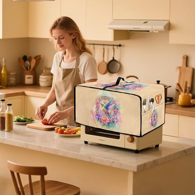 Toaster Cover Sea Turtle Hummingbird Flower Printed Bread Maker Machine Covers Heavy Duty Microwave Toaster Oven Dust Cover for Kitchen Counter Kitchen Small Appliance Cover L