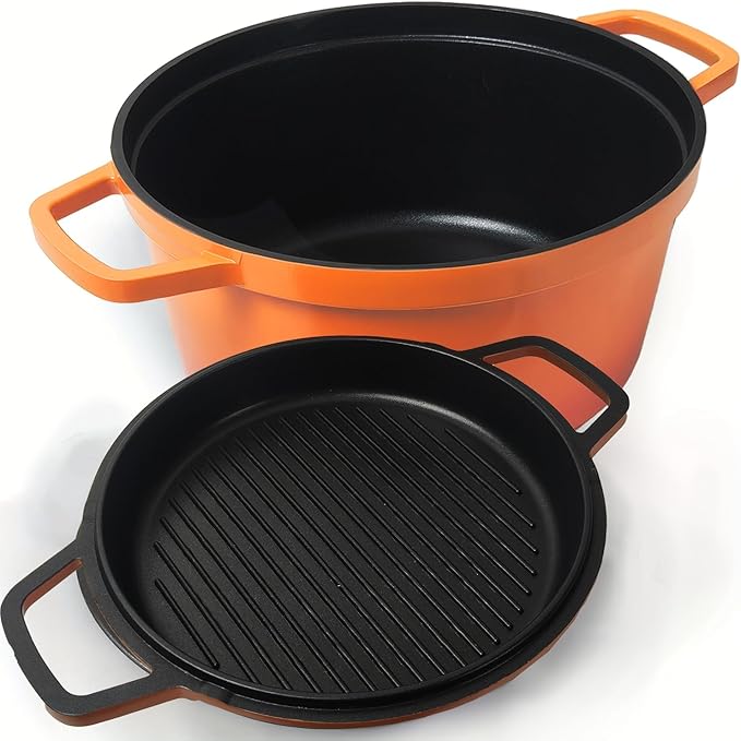 8-Piece Gradient Enamel Cookware Set Multi-Function Kitchen Collection with Soup Pot Steak Pan for Home RV Cooking (Orange Gradient 8-Piece Set)