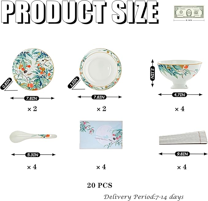 Fine Bone China Dinnerware Set Porcelain &amp Ceramic Dinnerware Sets Bone Stoneware &amp Ceramic Cookware Tableware Set Includes Dinner Plates|Spoons|Pasta Bowls (20PCS * 4-Person Set)