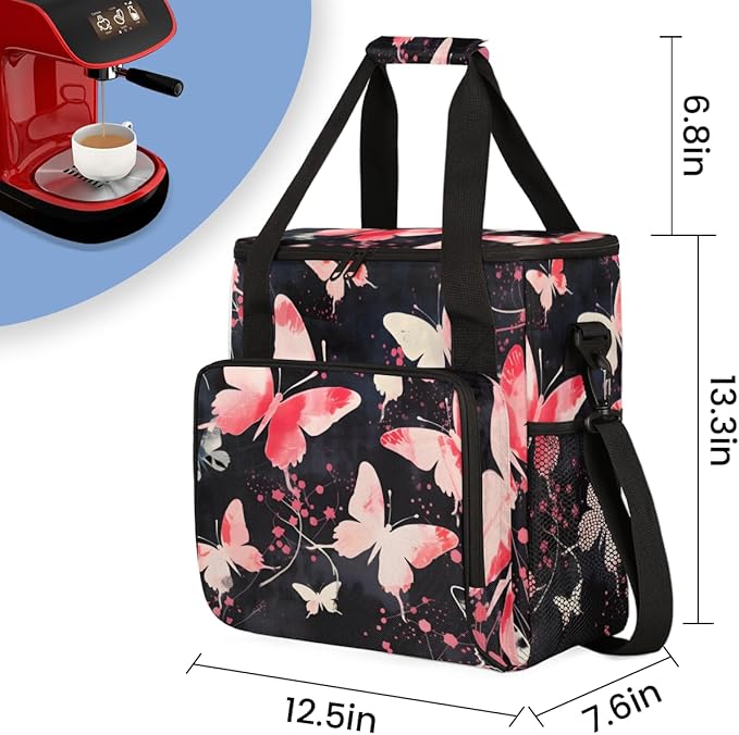 Abstract Butterfly Coffee Maker Carrying Bag Modern Butterfly Travel Storage Bag Compatible with K-Mini or K-Mini Plus Single Serve Coffee Brewer Carrying Case with Multiple Pockets &amp Shoulder S