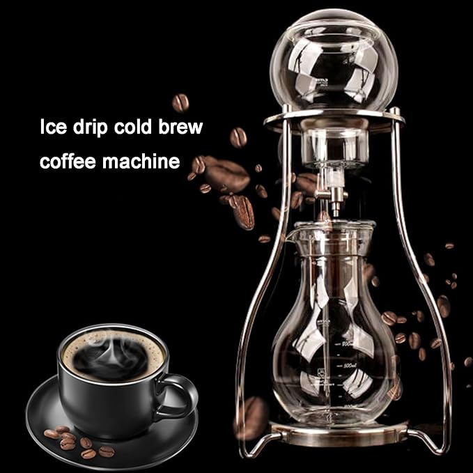DIY Ice Coffee Brew Tower Ice Drip Coffee Maker with 800ml Glass Pot Stainless Steel Rack Flow Rate Control Valve for Making 6-8 Cup Gift for Coffee Lovers