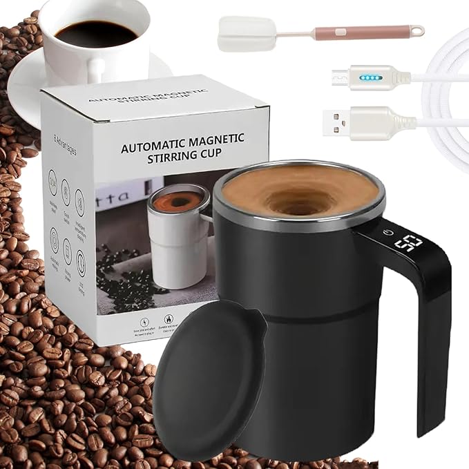 2026 New Electric Coffee Mug With a Built-In Lcd ThermometerUpgraded Automatic Magnetic Stirring Coffee MugMagnetic Self Stirring CupPerfect For Brewing Coffees Milk Cocoa Etc. (Black)