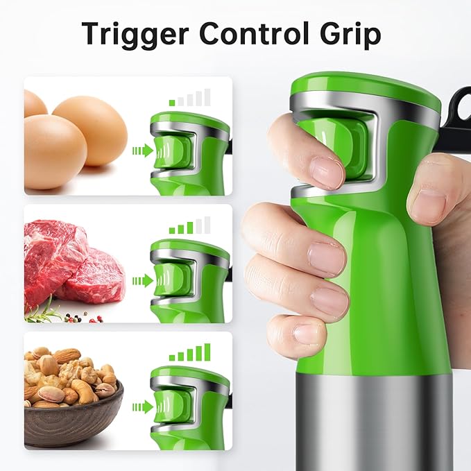 Immersion Blender Handheld Corded Hand Blenders Set 1100W Trigger Variable Speed 5 in 1 Stick Emulsifier with Chopper Whisk and Frother for Soup Baby Food and Smoothies Apple Green