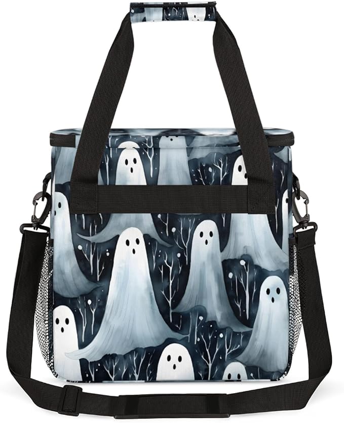 Halloween Ghosts Coffee Maker Carrying Bag Modern Ghosts Travel Storage Bag Compatible with K-Mini or K-Mini Plus Single Serve Coffee Brewer Carrying Case with Multiple Pockets &amp Shoulder Strap