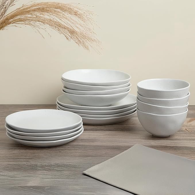 Trasa Home by Larder &amp Vine Eco-Friendly High Fired Artisan Stoneware Organic &amp Modern Dinnerware 16 piece set 4 place settings (Millstone)
