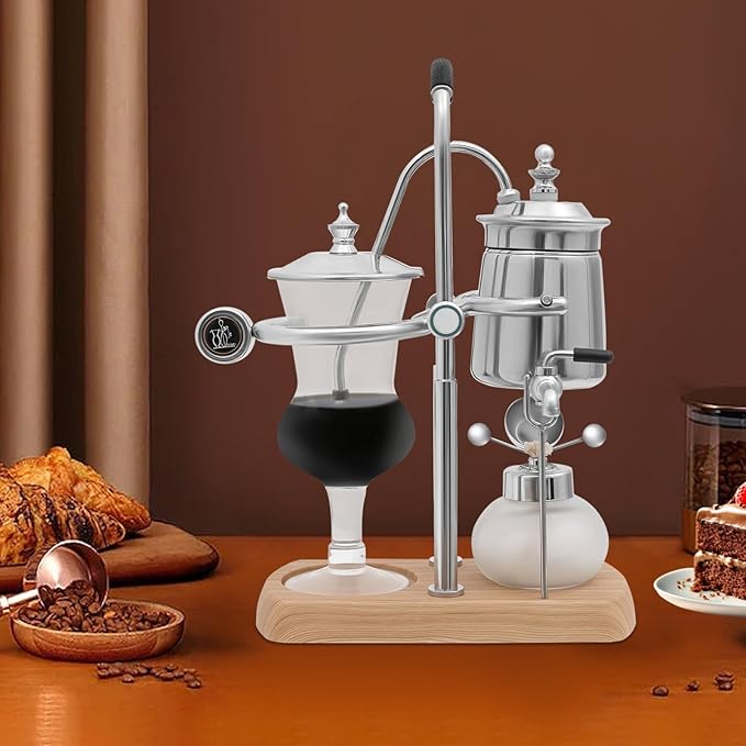 Balance Siphon Coffee Maker Vintage Gravity Coffee Maker Tea Brewing Tool with Stable Base for Commercial and Domestic 400ml (Silver)