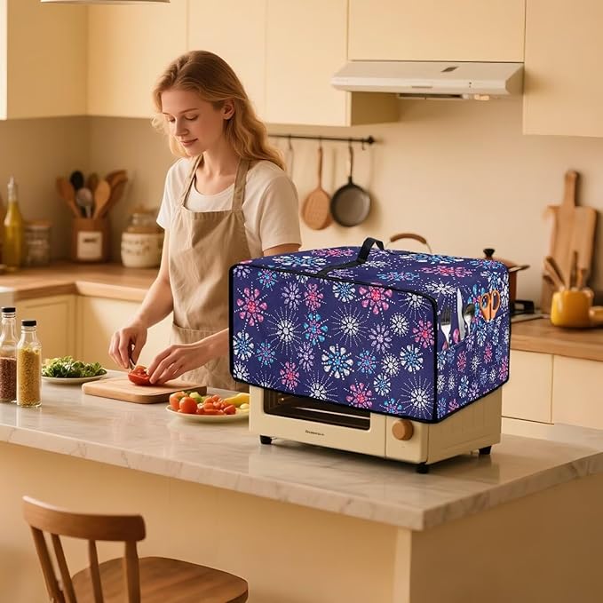 Flower Pattern Dustproof Toaster Oven Cover Waterproof Air Fryer Compatible for Air Fryer/French Door 360 Air Fryer Toaster Oven Combo With Organizing Side Pockets