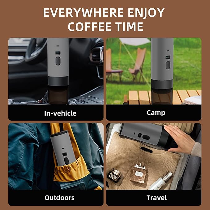 Portable Coffee Maker Espresso Machine for Travel Nano Car Coffee Maker Compatible with Ground Coffee &amp Capsule for RV Hiking Camping Office Travel Espresso Maker Electric Gray