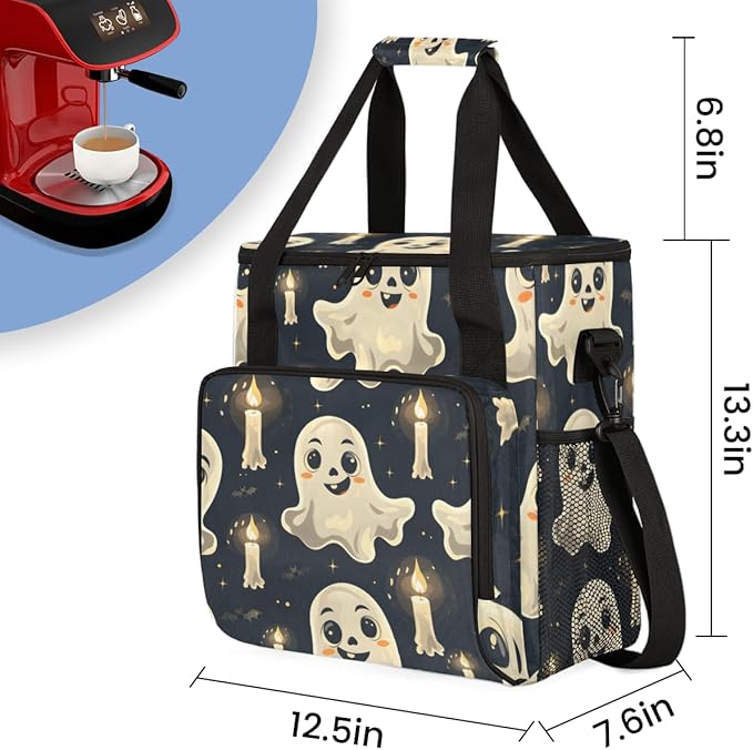 Halloween Spooky Ghosts Coffee Maker Carrying Bag Travel Storage Bag Compatible with K-Mini or K-Mini Plus Single Serve Coffee Brewer Carrying Case with Multiple Pockets &amp Shoulder Strap