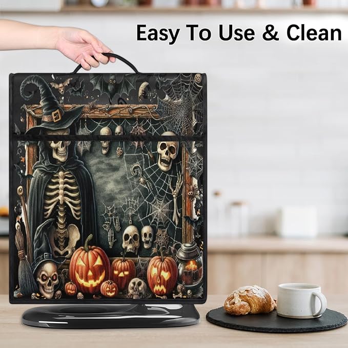 cfpolar Kitchen Aid Mixer Cover Compatible with 6-8 Quarts Halloween Skeleton Pumpkin Spider Web Stand Mixer Cover Kitchen Aid Mixers Accessories Appliance Organizer Bag Dust Covers with Zipper Pocket