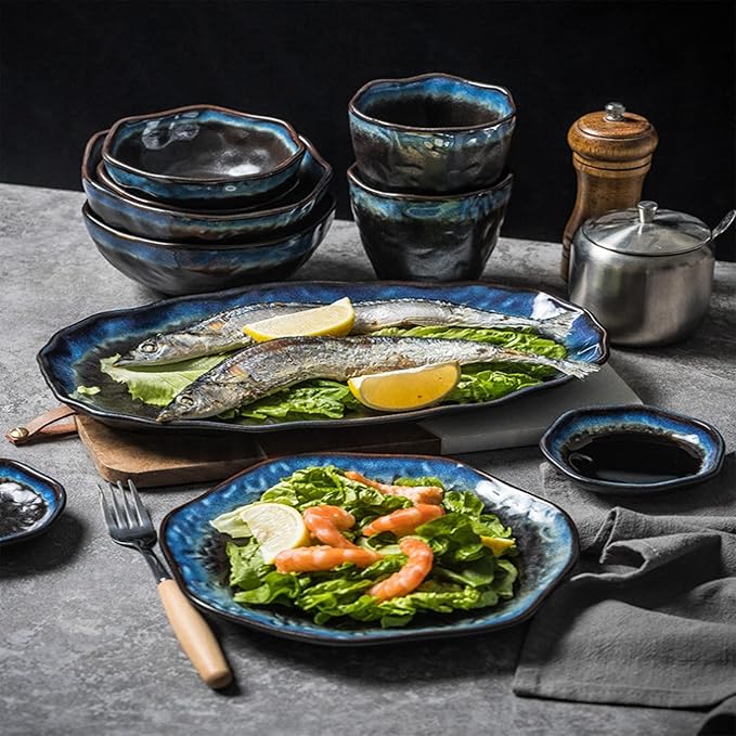 Table Service Crockery SetStoneware Dinnerware Sets - 18 Pcs Dish Set Tableware Combination Set Service for 4 Serveware Set Ceramic Dinner Plates Salad Plat